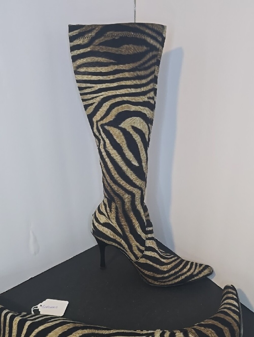 Couture Donald J. Pliner Zebra-Print Calf-Hair Knee-High Stiletto Boots - Picture 2 of 11